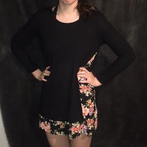 Long sleeve black dress with floral edges
